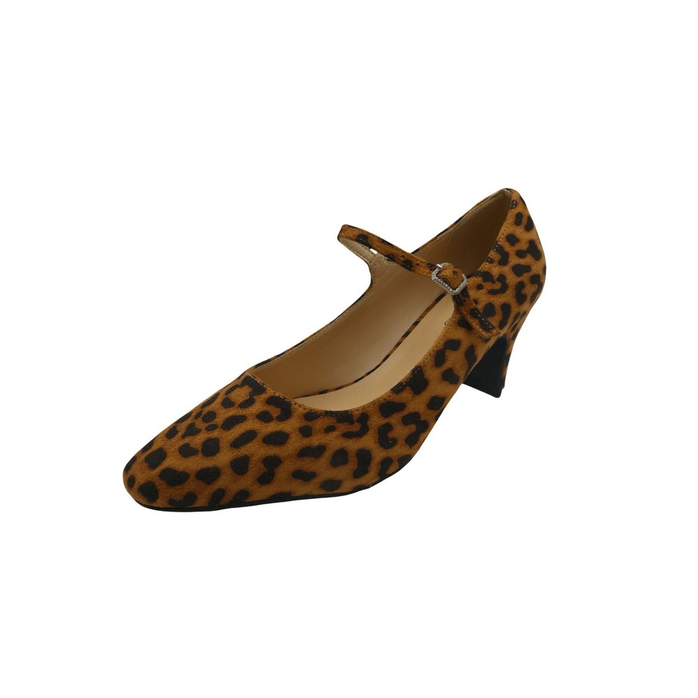 C.Paravano Women's 37 / 6.5 Leopard Print Faux Suede Mary Jane Block Heel Pumps